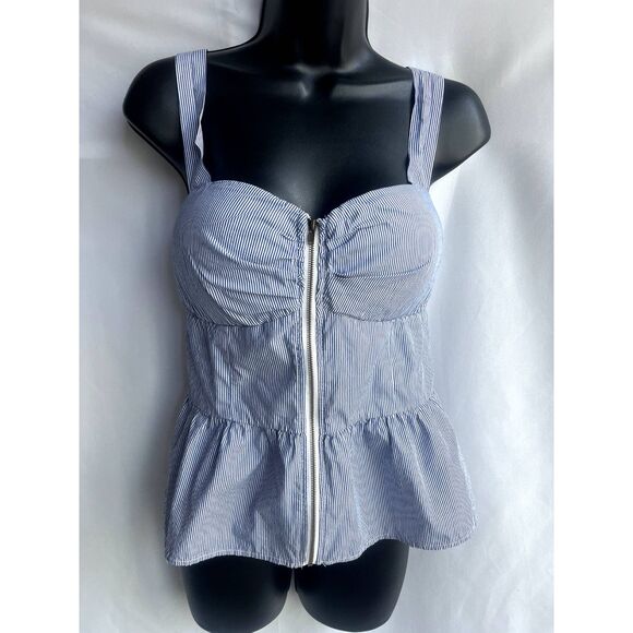 Susy's Kloset Striped Babydoll Corset Top Size M Blue Zip Nautical Pinup Retro - Picture 1 of 10